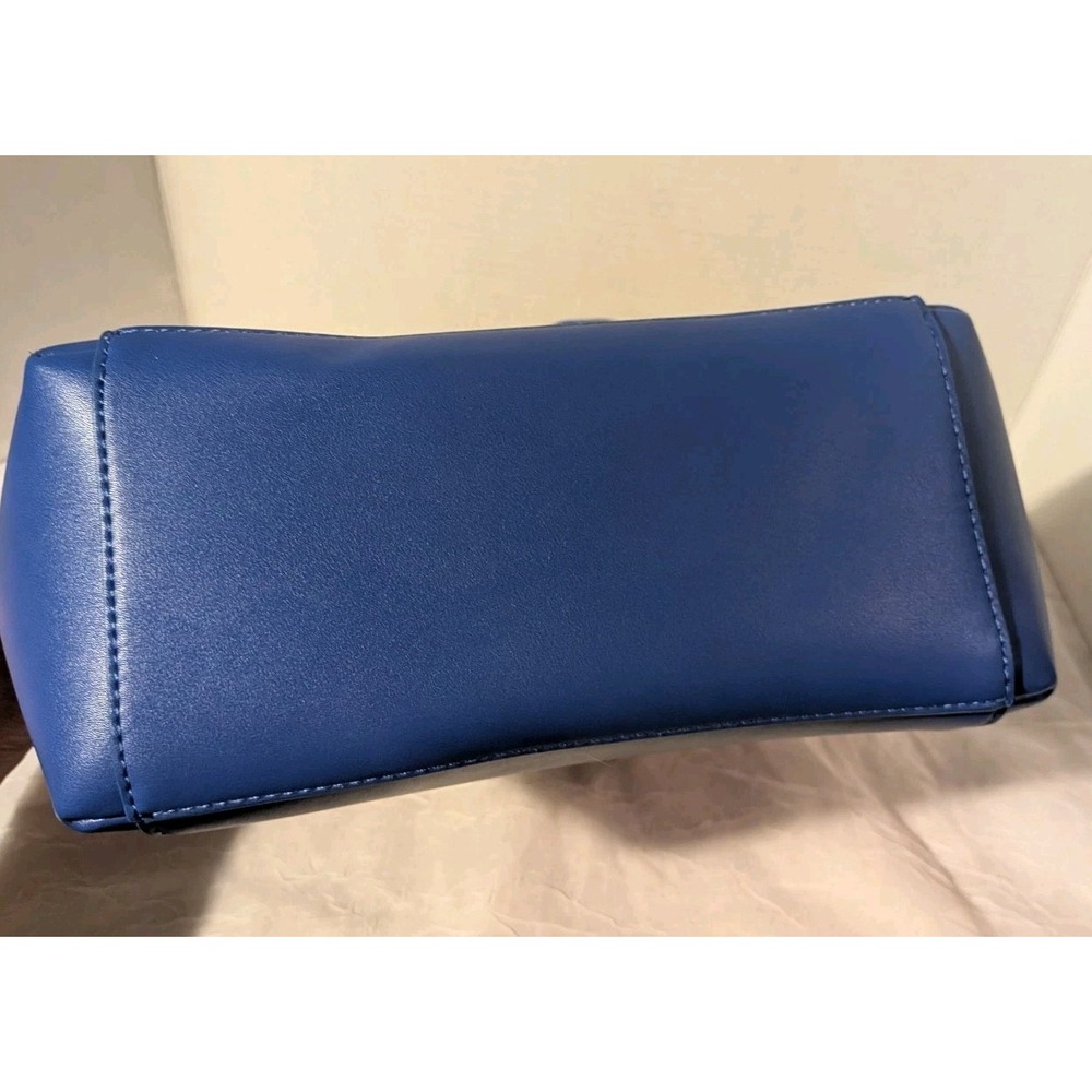 French Connection Purse Blue Faux Leather Bag Tote Grommets Double Handle - Picture 10 of 16